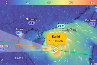 Vị trí bão số 5 (Kajiki) lúc 21 giờ. (Ảnh Zoom Earth)