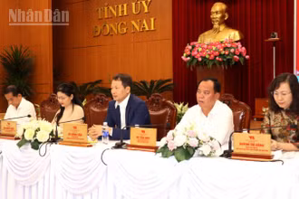 Các đồng chí trong tập thể Thường trực Tỉnh ủy Đồng Nai chủ trì buổi gặp mặt.