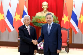 Tổng Bí thư, Chủ tịch nước Tô Lâm tiếp Chủ tịch Quốc hội kiêm Chủ tịch Hạ viện Vương quốc Thái Lan Sophon Zaram. (Ảnh: ĐĂNG KHOA)