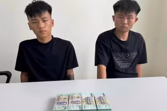 Hai đối tượng và tang vật vụ trộm. (Ảnh: Công an cung cấp)