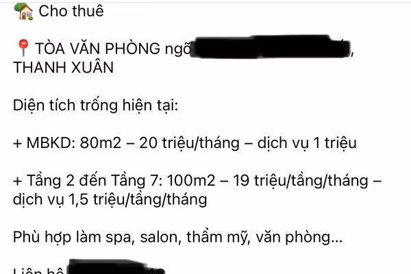 Một tin rao cho thuê nhà ở trên mạng xã hội.