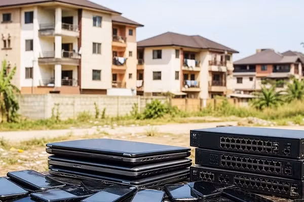 Tang vật thu được từ các cơ sở lừa đảo của tội phạm mạng ở Ghana. Ảnh: UA NEWS