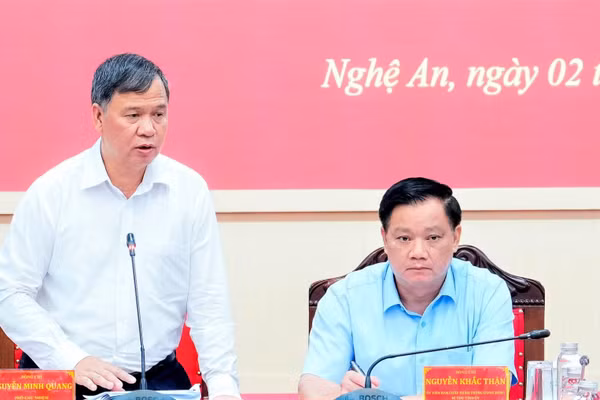 Đồng chí Nguyễn Minh Quang, Phó Chủ nhiệm Ủy ban Kiểm tra Trung ương phát biểu tại cuộc làm việc. (Ảnh: BP)