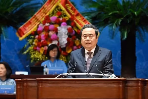Chủ tịch Quốc hội Trần Thanh Mẫn phát biểu tại Đại hội. (Ảnh: THỦY NGUYÊN)