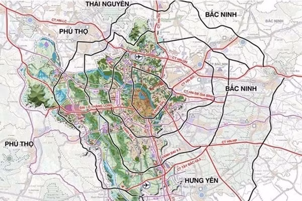Mạng lưới giao thông quy hoạch Thủ đô tầm nhìn 100 năm. (Ảnh: Ủy ban nhân dân thành phố Hà Nội)