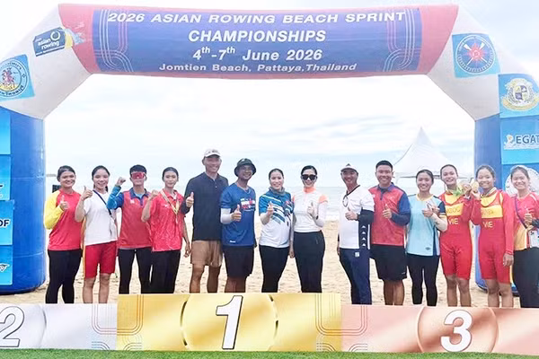 Đội tuyển rowing biển Việt Nam giành hai Huy chương vàng tại Giải vô địch châu Á 2026.