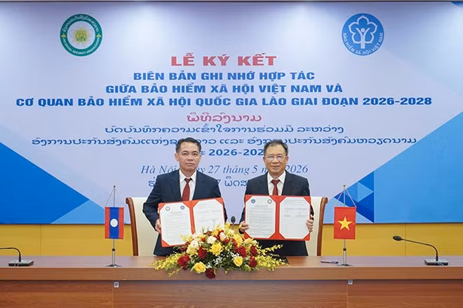 Bảo hiểm xã hội Việt Nam và Cơ quan Bảo hiểm xã hội Quốc gia Lào ký kết hợp tác giai đoạn 2026-2028. (Ảnh VSS)