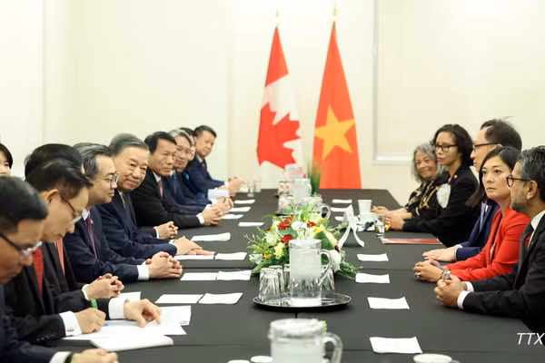 Tổng Bí thư, Chủ tịch nước Tô Lâm tiếp Nhóm Nghị sĩ hữu nghị Canada-Việt Nam. (Ảnh: Thống Nhất/TTXVN)