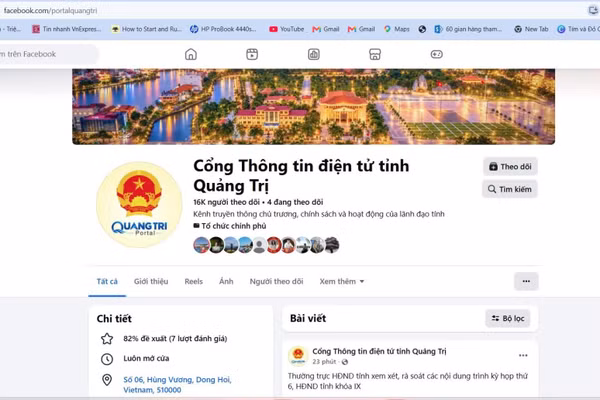 Fanpage “Cổng Thông tin điện tử Quảng Trị” chính thức được đưa vào vận hành. (Ảnh: Ủy ban nhân dân tỉnh Quảng Trị)
