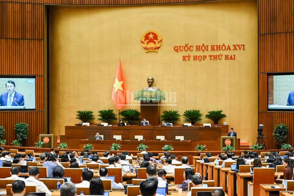 Quốc hội làm việc tại hội trường nghe Tờ trình và Báo cáo thẩm tra dự án Luật Tổ chức cơ quan điều tra hình sự (sửa đổi). (Ảnh: DUY LINH)