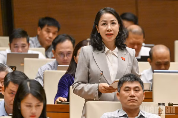 Đại biểu Phan Thị Thùy Linh (Đoàn Thanh Hóa) phát biểu tại hội trường. (Ảnh: THỦY NGUYÊN)
