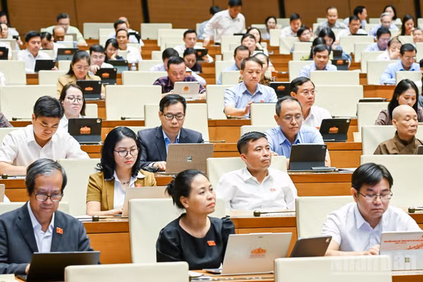 Đại biểu Quốc hội làm việc tại hội trường. (Ảnh: DUY LINH)