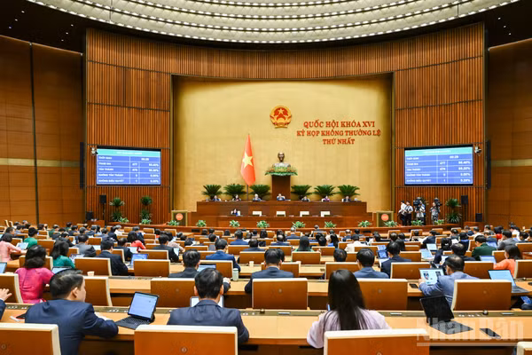 Quốc hội làm việc tại hội trường. (Ảnh: DUY LINH)