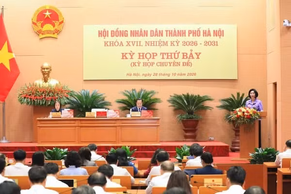 Hội đồng nhân dân thành phố Hà Nội khai mạc kỳ họp thứ bảy, khóa XVII. (Ảnh: MINH THU)