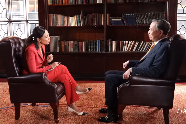 Tổng Bí thư, Chủ tịch nước Tô Lâm trả lời phỏng vấn Bloomberg. (Ảnh: Thanh Tuấn/Phóng viên TTXVN tại Mỹ)