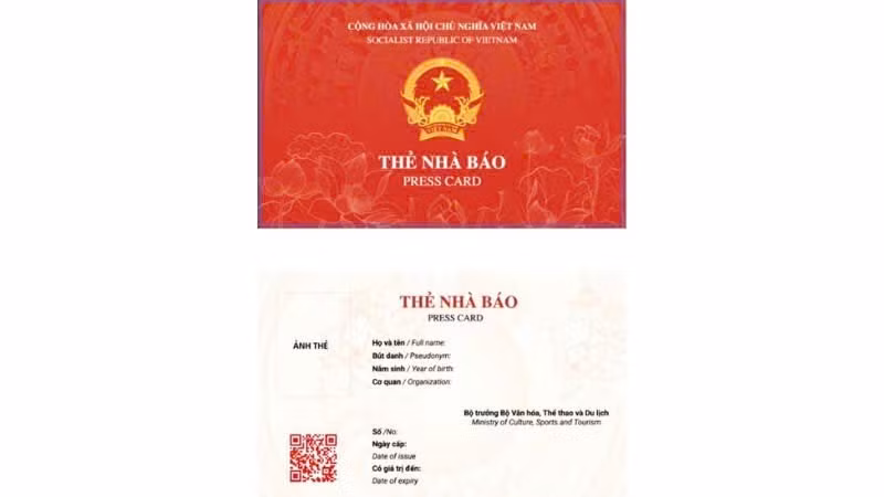 Mẫu thẻ nhà báo giai đoạn 2026-2030. 
