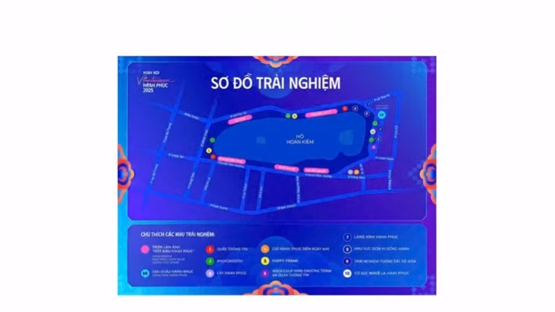 Sơ đồ trải nghiệm các hoạt động của Ngày hội Việt Nam hạnh phúc tại khu vực phố đi bộ hồ Hoàn Kiếm. 