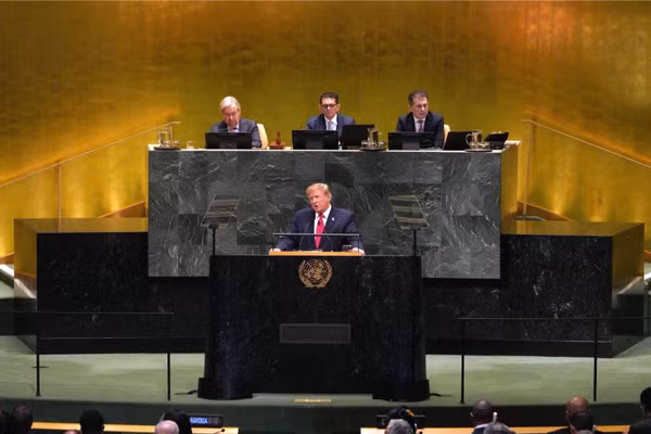 Tổng thống Mỹ Donald Trump phát biểu trước Đại hội đồng Liên hợp quốc tại New York, ngày 22/9/2026. (Ảnh: THX/TTXVN phát)