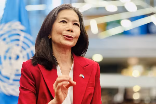 Điều phối viên thường trú của Liên hợp quốc tại Việt Nam Pauline Tamesis trả lời phỏng vấn của phóng viên Thông tấn xã Việt Nam. (Ảnh: Việt Đức/TTXVN)