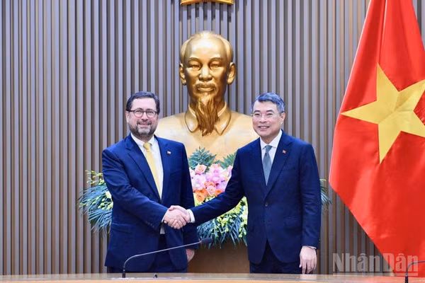 Thủ tướng Chính phủ Lê Minh Hưng và Bộ trưởng Ngoại giao Cộng hòa Chile Francisco Pérez Mackenna. (Ảnh: THANH GIANG)