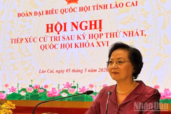 Phó Thủ tướng Phạm Thị Thanh Trà phát biểu tại buổi tiếp xúc cử tri. (Ảnh: THANH SƠN)
