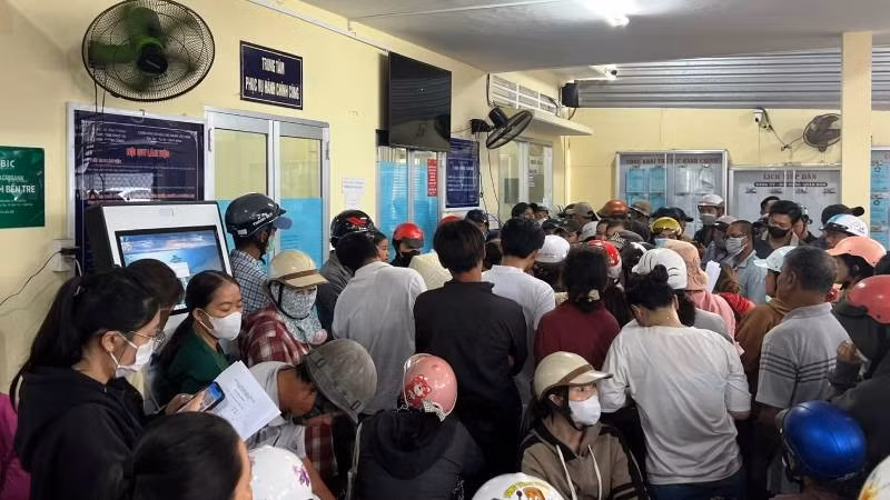 Người dân tập trung đến Ủy ban nhân dân xã Vĩnh Thành xin giấy xác nhận nguồn gốc hoa, cây cảnh.