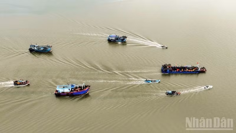 Ngư dân xã biển Bình Đại (tỉnh Vĩnh Long) tổ chức Lễ hội Nghinh Ông Nam Hải.