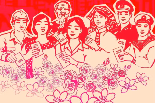 Tranh phục vụ tuyên truyền bầu cử Quốc hội khóa XVI.