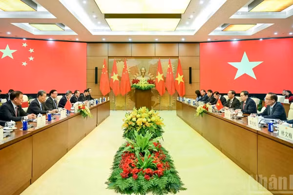 Ảnh tư liệu: Quang cảnh hội đàm giữa Chủ tịch Quốc hội Trần Thanh Mẫn và Ủy viên trưởng Nhân đại toàn quốc Trung Quốc Triệu Lạc Tế, tại Hà Nội, ngày 31/8/2025. (Ảnh: DUY LINH)