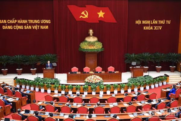 Phiên bế mạc Hội nghị lần thứ tư Ban Chấp hành Trung ương Đảng khóa XIV. (Ảnh: ĐĂNG KHOA)