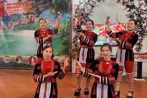 Biểu diễn văn nghệ phục vụ du khách tại homestay Suối Mơ (Thái Nguyên).