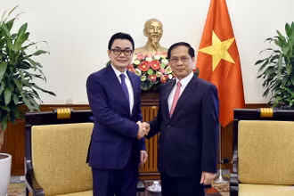 Phó Thủ tướng, Bộ trưởng Bùi Thanh Sơn và Quốc vụ khanh Campuchia Ung Rachana. (Ảnh: BNG)