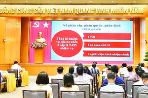 Hội nghị sơ kết 1 năm vận hành mô hình chính quyền 3 cấp tại đầu cầu Văn phòng Chính phủ. (Ảnh: DIỆU ANH)
