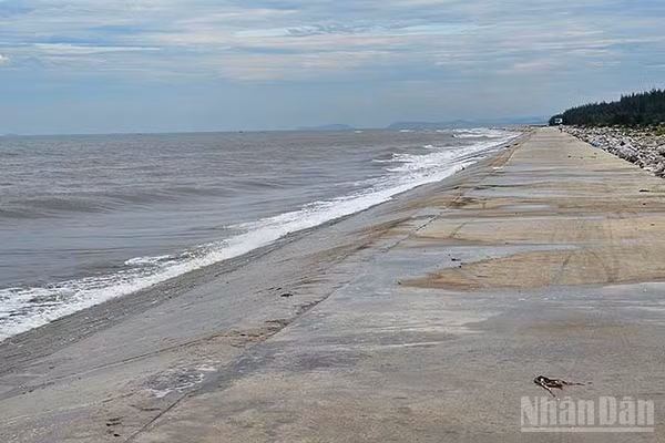 Tuyến kè bờ biển phía bắc, bên cửa sông Yên, tỉnh Thanh Hóa. (Ảnh: MAI LUẬN)