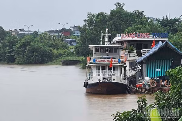Tàu du lịch Hoàng Long neo đậu tại bến, thuộc khu vực phường Hàm Rồng. (Ảnh: Mai Luận)