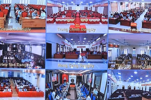 Các đại biểu tham gia nghiên cứu, quán triệt nghị quyết tại các điểm cầu trực tuyến. (Ảnh: Mai Luận)