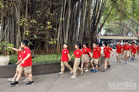 Học sinh Trường tiểu học Tràng An trong một hoạt động ngoại khóa (Ảnh: THANH XUÂN)