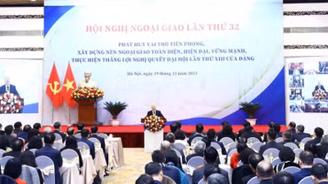 Tổng Bí thư Nguyễn Phú Trọng phát biểu chỉ đạo tại Hội nghị Ngoại giao lần thứ 32. (Ảnh: TTXVN)