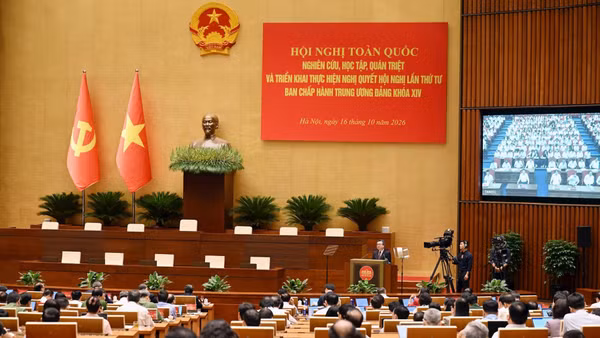 Quang cảnh Hội nghị toàn quốc quán triệt Nghị quyết Trung ương 4 khóa XIV, ngày 16/10/2026. (Ảnh: KHÁNH AN)