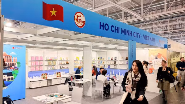 Gian hàng của Thành phố Hồ Chí Minh tại Hội sách Frankfurt 2026. (Ảnh: Sở Văn hóa và Thể thao Thành phố cung cấp)