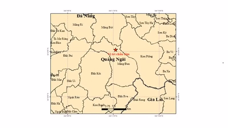 Bản đồ chấn tâm trận động đất 3.7 độ. (Ảnh: Viện Các khoa học trái đất)