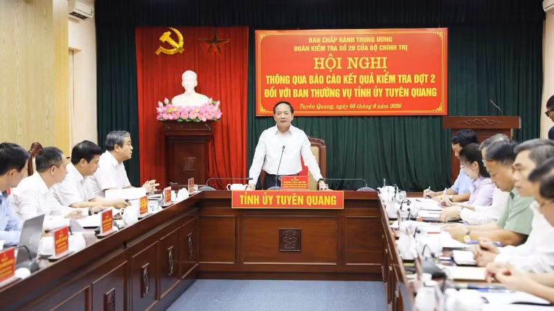 Đoàn kiểm tra số 20 của Bộ Chính trị đã thông báo kết quả kiểm tra đợt 2 đối với Ban Thường vụ Tỉnh ủy Tuyên Quang.
