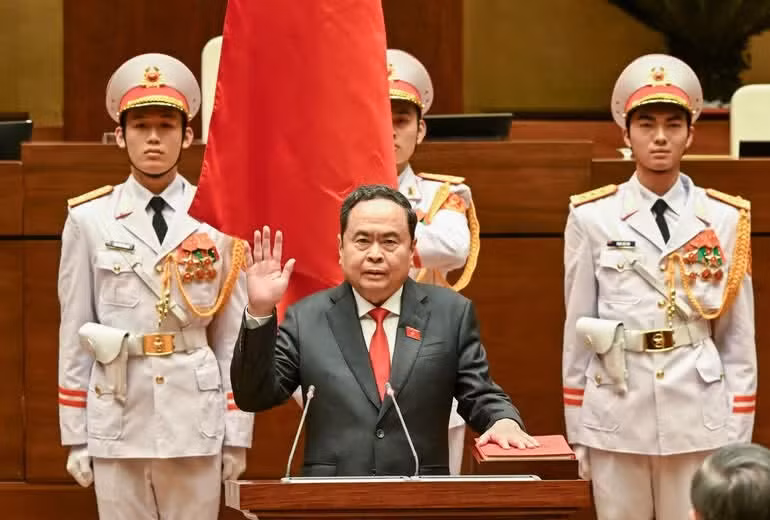 Đồng chí Trần Thanh Mẫn tuyên thệ nhậm chức Chủ tịch Quốc hội khóa XVI. (Ảnh: DUY LINH)