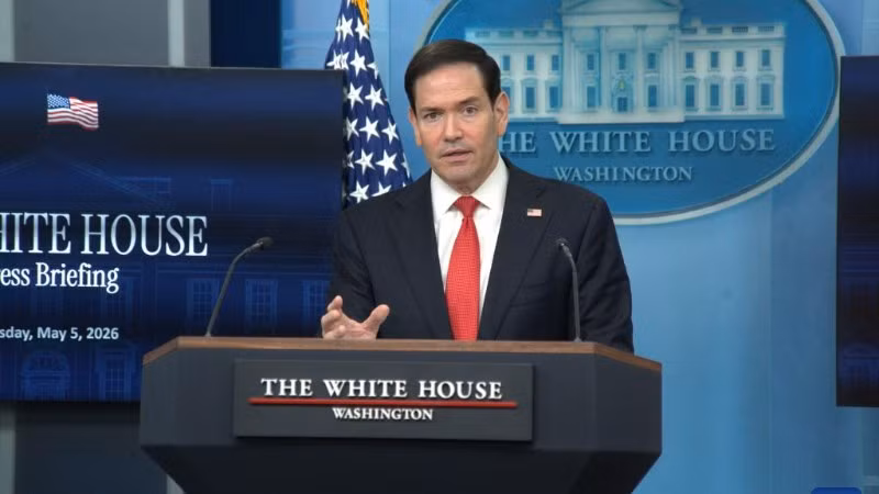 Ngoại trưởng Mỹ Marco Rubio phát biểu trong cuộc họp báo tại Nhà Trắng ở Washington, DC, Hoa Kỳ, ngày 5/5/2026. (Ảnh: Li Yuanqing/Xinhua)