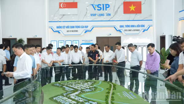 Các đại biểu quan sát bản đồ khu công nghiệp VSIP Lạng Sơn. (Ảnh: QUỐC ĐẠT)