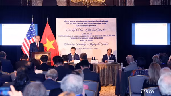 Tổng Bí thư, Chủ tịch nước Tô Lâm phát biểu tại cuộc gặp những người bạn Hoa Kỳ. (Ảnh: TTXVN)