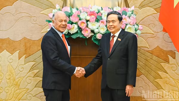 Chủ tịch Quốc hội Trần Thanh Mẫn và Tổng Bí thư Đảng Lao động Mexico Alberto Anaya Gutiérrez. (Ảnh: DUY LINH)