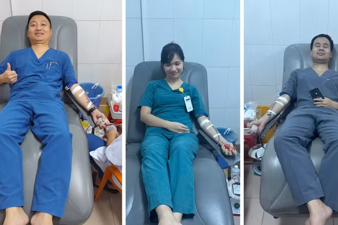 Các y, bác sĩ Bệnh viện đa khoa tỉnh Quảng Trị kịp thời hiến máu cứu chữa nạn nhân trong vụ tại nạn đặc biệt nghiêm trọng tại Quảng Trị. (Ảnh: Bệnh viện đa khoa tỉnh Quảng Trị)