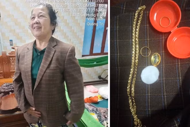 Bà Hoàng Thị Triều phát hiện số tài sản để quên trong đồ cứu trợ đồng bào bị lũ lụt.