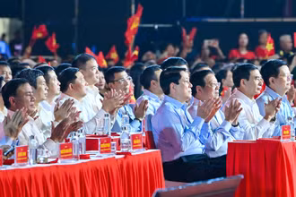 Chủ tịch nước Lương Cường dự tại điểm cầu Hà Nội. (Ảnh: THỦY NGUYÊN)